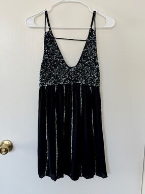 Free People Intimately Glitter Girl Mini Sequin Dress Strappy Back Black S